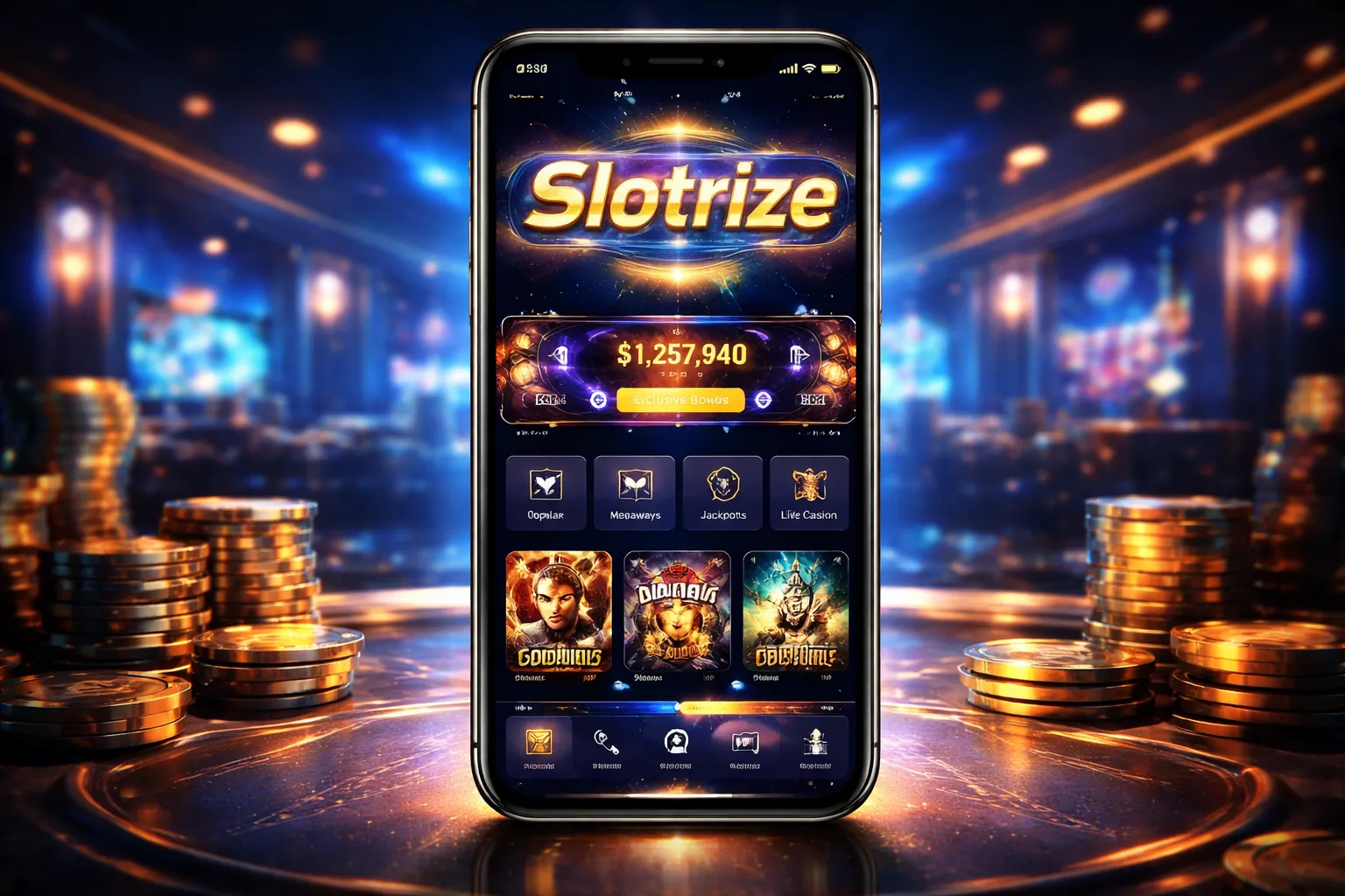 Slotrize mobile app displayed on a modern smartphone