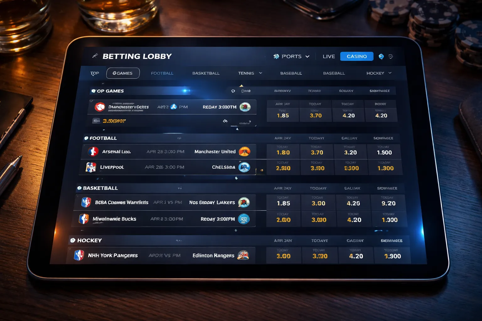 Slotrize sportsbook lobby with organized betting categories