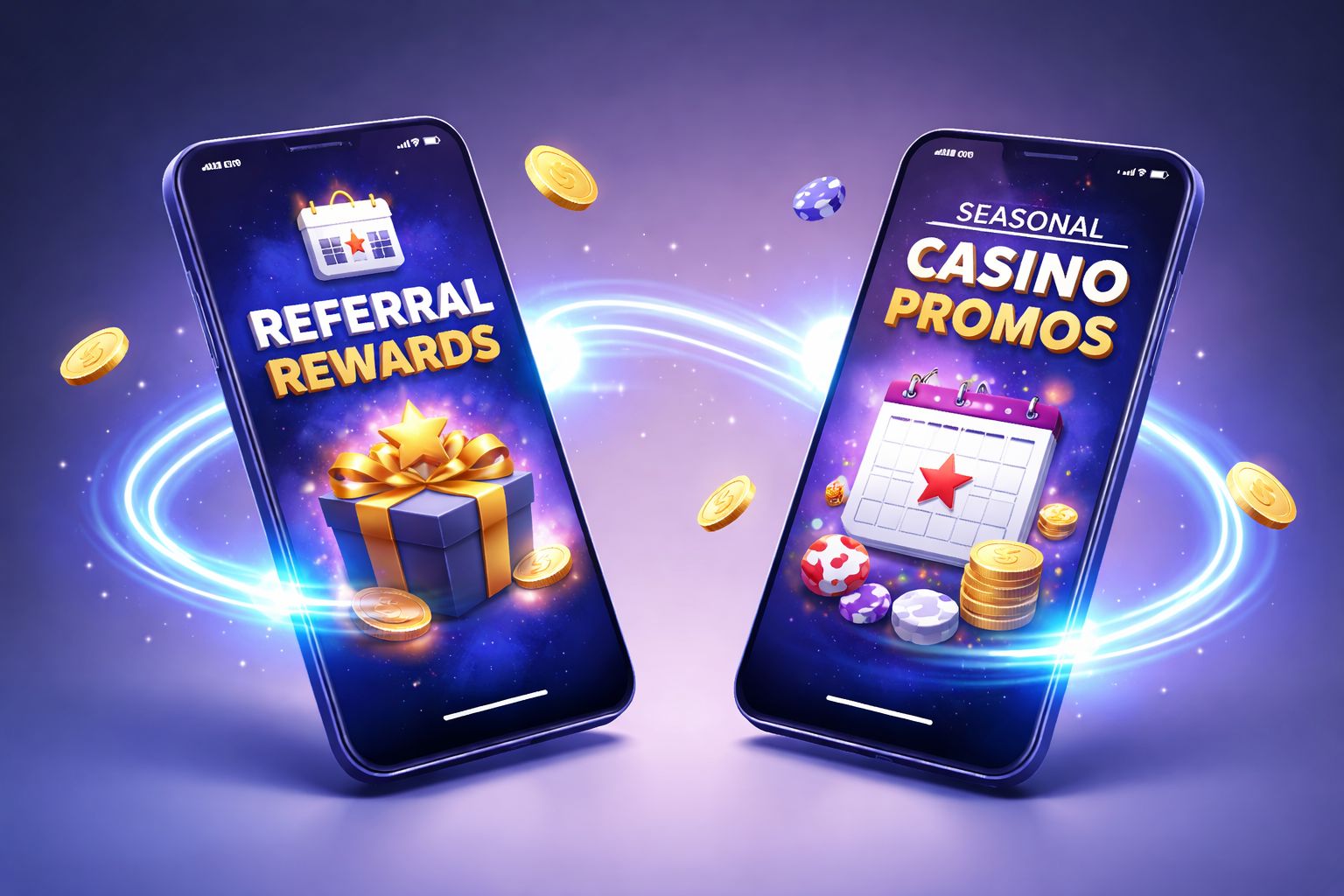 Referral and seasonal casino promotions displayed across connected devices