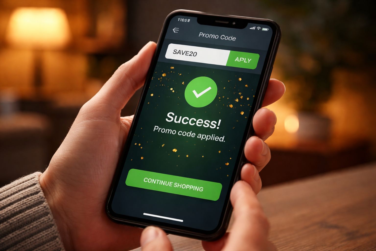 Player entering a casino promo code on a smartphone successfully
