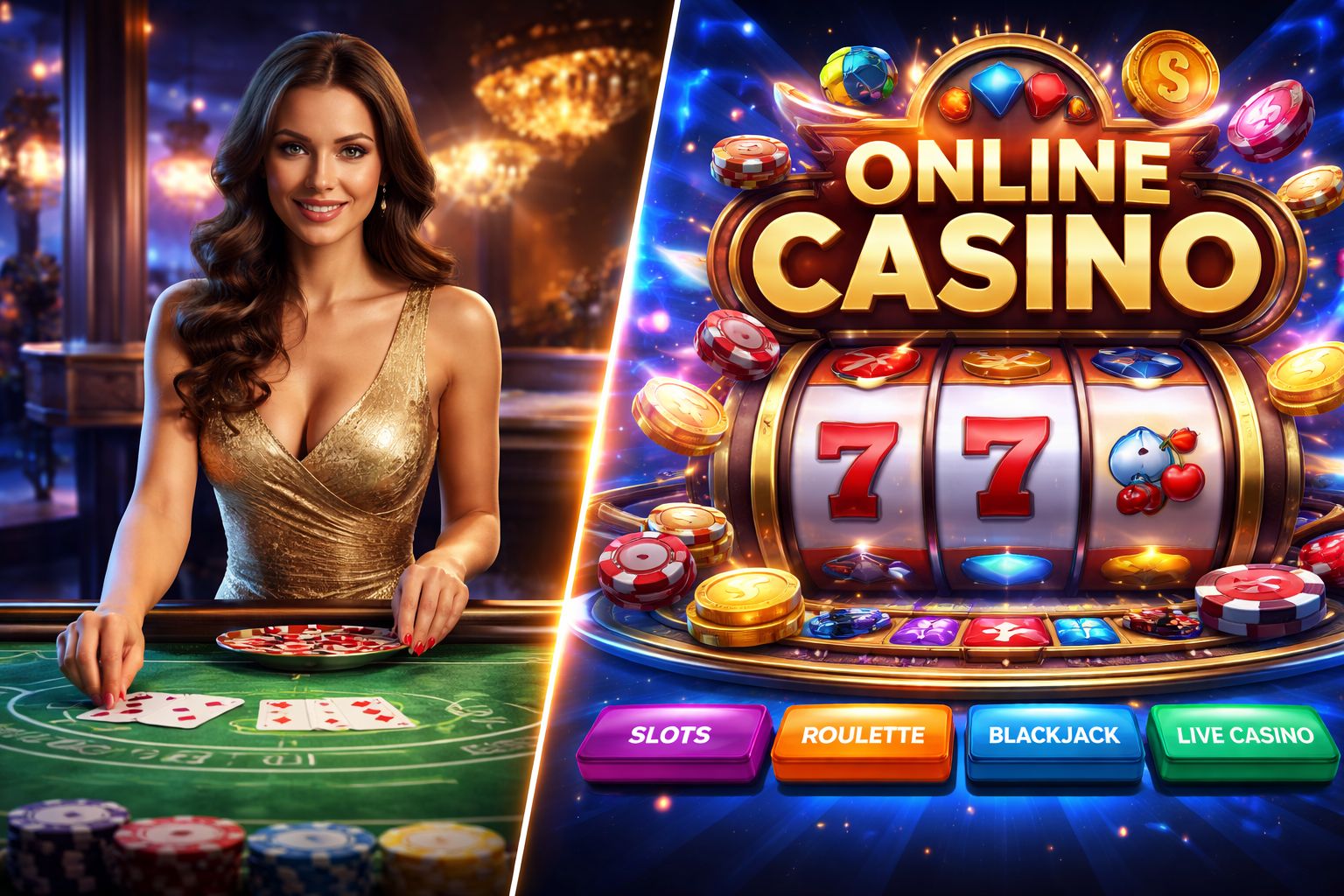 Live dealer setup beside a dynamic instant game display