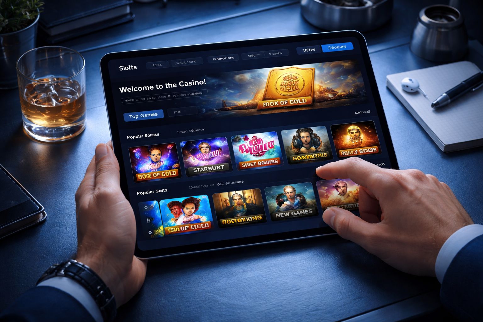 Slotrize casino interface showing featured slots and simple navigation